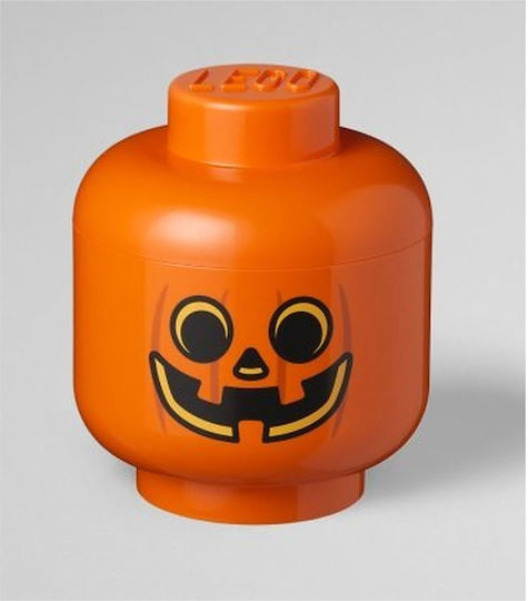 Room Copenhagen Kinder Aufbewahrungsbox aus Kunststoff Lego Head Pumpkin Orange 24x24x27cm 1Stück