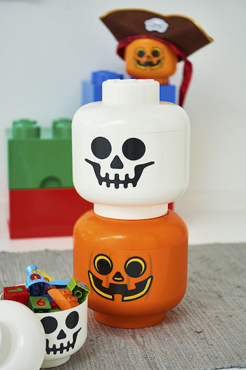 Room Copenhagen Kinder Aufbewahrungsbox aus Kunststoff Lego Head Pumpkin Orange 24x24x27cm 1Stück