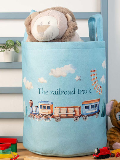Dimcol Kinder Aufbewahrungskorb aus Stoff Railroad 93 Hellblau 45x30x50cm 1Stück