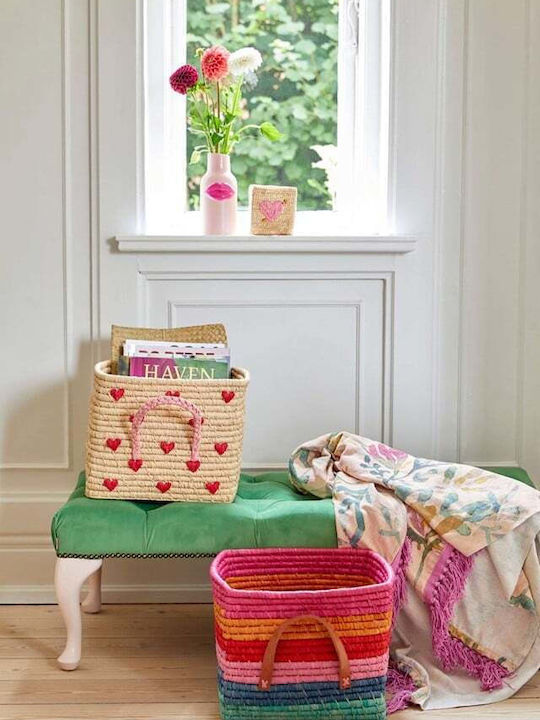 Rice Παιδικό Καλάθι Αποθήκευσης από Ύφασμα Hanging Small Square Raffia Basket Μπεζ