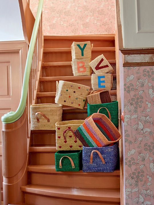 Rice Παιδικό Καλάθι Αποθήκευσης από Ύφασμα Hanging Small Square Raffia Basket Μπεζ