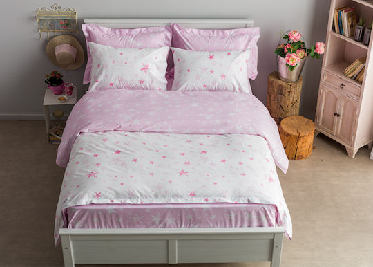 Charalambidis Textiles Γαλαξίας Παιδική Μαξιλαροθήκη 52x72εκ. Λευκή/Ροζ
