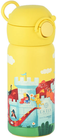 Estia Wonder Bottle Save the Aegean Kids Water Bottle Thermos Dragon Stainless Steel with Straw Non Spill Fortress Dragon 350ml