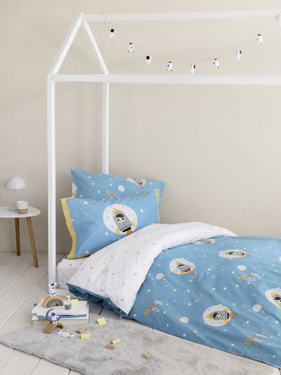 Nima To The Moon Set de față de pernă pentru copii din bumbac 100% 52x72cm Albastru