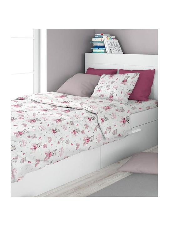 Dimcol Παιδική Μαξιλαροθήκη από 100% Βαμβάκι 50x70εκ. White-pink