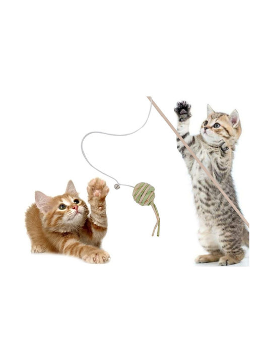 Cat Toy – Rod with Little Ball & Bell – Wooden Handle 05p-19425