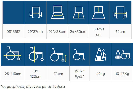 Mobiak Zefir Παιδικό Αναπηρικό Αμαξίδιο Ειδικού Τύπου με Ανακλινόμενη Πλάτη 60cm 0815517