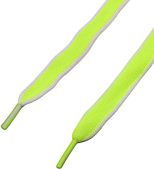 Flat Shoe Laces Stripe White Green Fluorescent 1 Pair 4g27