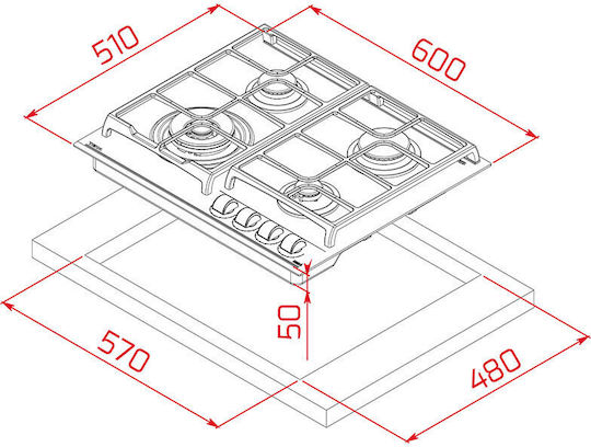 Teka Gas Cooktop Autonomous 60x51εκ. Stone Grey