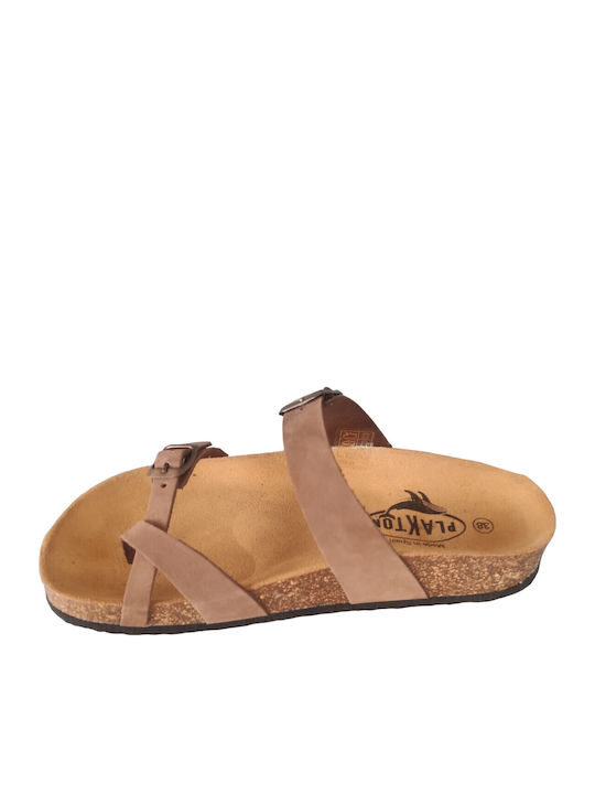 Leather Women's Flat Sandals Anatomic Flatforms in Brown Color