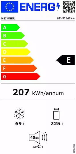 Heinner Ψυγείο Δίπορτο 294lt Υ176xΠ59.5xΒ55εκ. Λευκό HF-M294E++