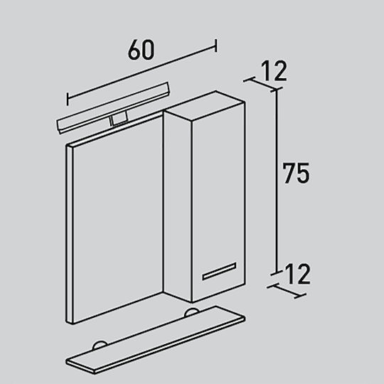 Καθρέπτης Ντουλάπι Εταζέρα Απλίκα Led Probagno 625am 60x12x75υ Mdf Γκρι