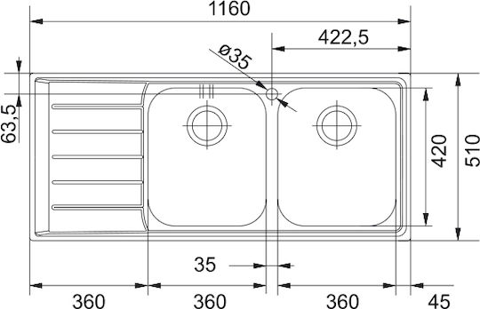 Franke Nex 621 Ένθετος Inox Μ116xΠ51cm