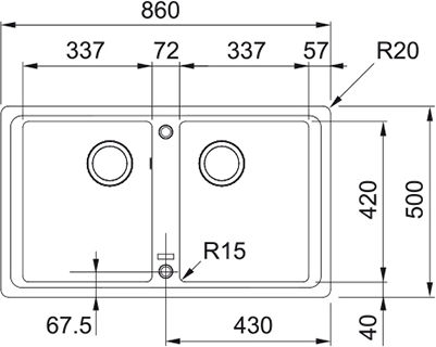 Franke Basis Bfg 620 Ένθετος από Συνθετικό Γρανίτη Μ86xΠ50cm