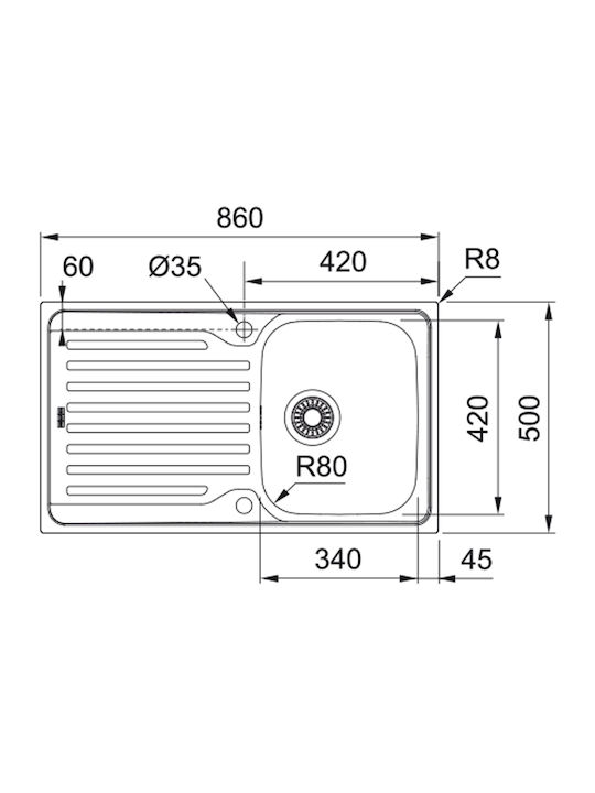 Franke Antea Line Azn 611-86 Ένθετος Νεροχύτης Inox Μ86xΠ50cm Ασημί