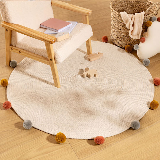 Arlequin Kinder Teppich Rosa Rund mit Durchmesser 90cm