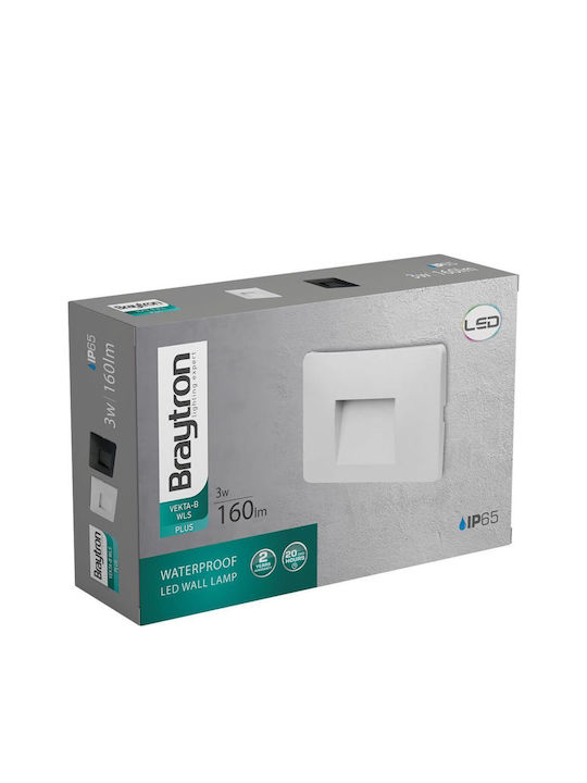 Braytron Επιτοίχια Εξωτερική Πλαφονιέρα LED IP65 3W με Θερμό Λευκό Φως 8.5x13.4x13εκ.