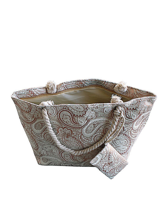 Stoff Strandtasche mit Kulturtasche Beige