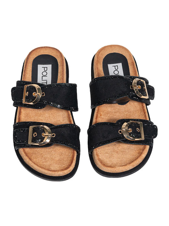Leather Women's Flat Sandals Anatomic in Black Color