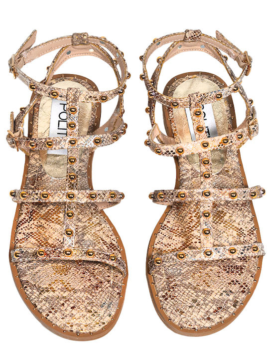 Leather Women's Flat Sandals Anatomic in Gold Color