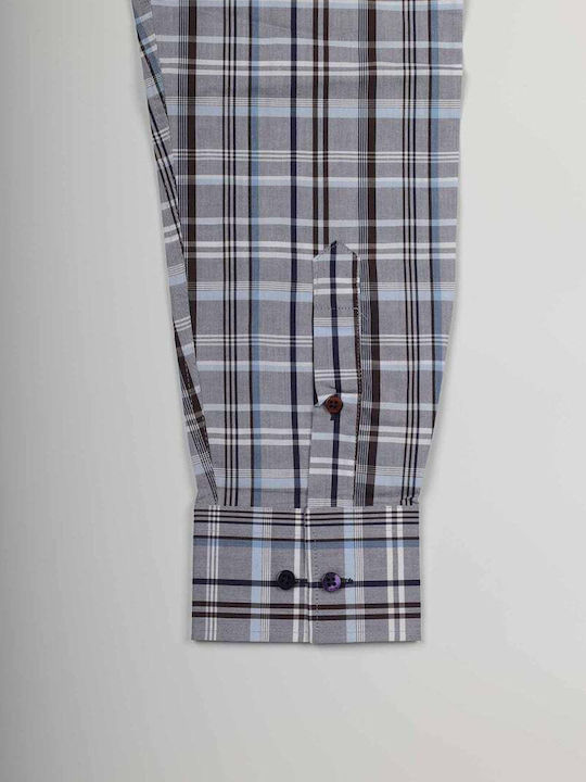 Long-sleeved Cotton Shirt Checked Blue