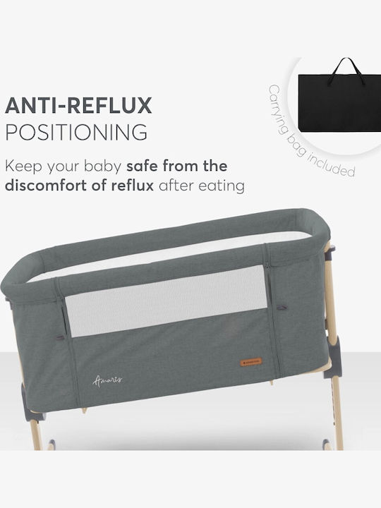 Kikka Boo Cradle Amaris with Mattress, Side Opening, and Wheels Gray