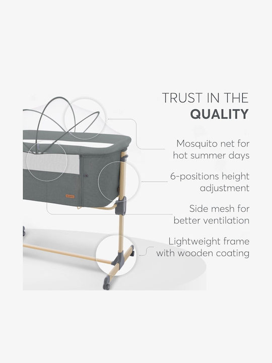 Kikka Boo Cradle Amaris with Mattress, Side Opening, and Wheels Gray