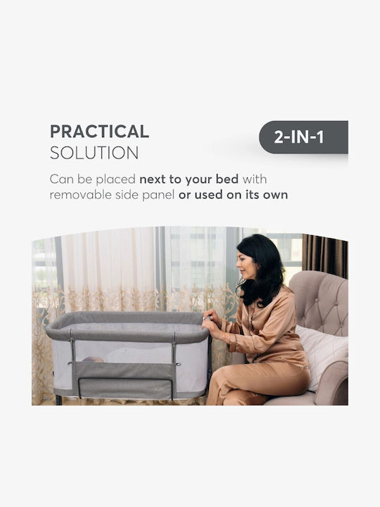 Kikka Boo Cradle Noah with Mattress, Side Opening, and Wheels Gray