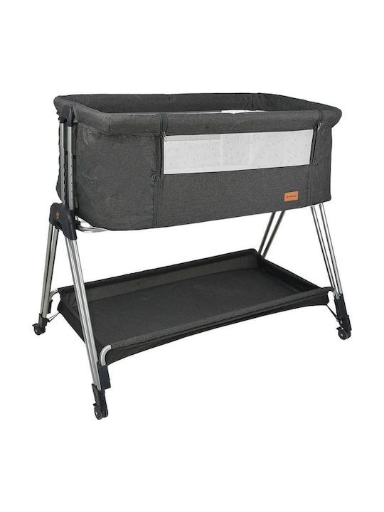 Bebe Stars Λίκνο με Στρώμα, Πλαϊνό Άνοιγμα και Ρόδες Light Grey