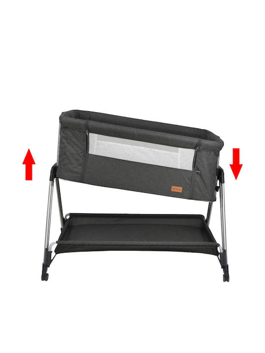 Bebe Stars Λίκνο με Στρώμα, Πλαϊνό Άνοιγμα και Ρόδες Light Grey