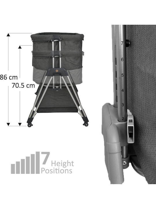 Bebe Stars Λίκνο με Στρώμα, Πλαϊνό Άνοιγμα και Ρόδες Light Grey