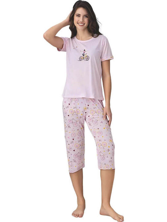 Lindros Sommer Damen Pyjama-Set Pink