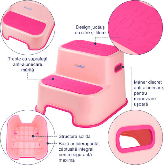 Fiziotab Two-step Toilet Booster Seat Non-slip Surface Featuring Numbers Letters Multifunctional Pink