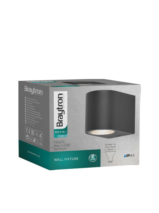 Braytron Επιτοίχιο Εξωτερικό Σποτ GU10 IP44 8.1x6.8x9.2εκ.