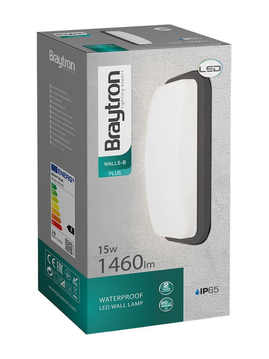 Braytron Επιτοίχιο Εξωτερικό Φωτιστικό LED IP65 15W με Θερμό Λευκό Φως 23.6x11.6x68εκ.
