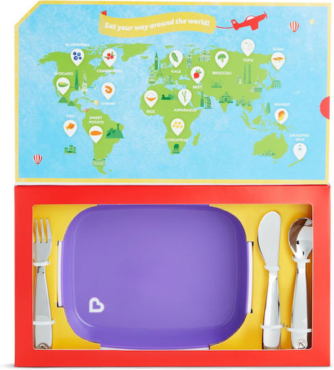 Munchkin Feeding Set Food Adventure Big Kid Dining Set made of Plastic with Non-Slip Base Purple 4pcs
