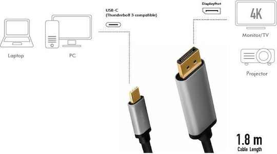 LogiLink USB 3.2 Видео Кабел USB-C Мъжки DisplayPort Златист 18м CUA0100