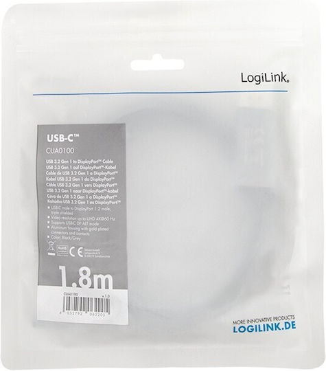 LogiLink USB 3.2 Видео Кабел USB-C Мъжки DisplayPort Златист 18м CUA0100
