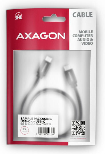 Axagon Braided USB 3.0 Cable USB-C Male - USB-C 60W PD Black 1m
