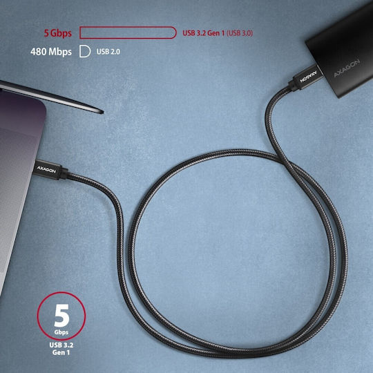 Axagon Braided USB 3.0 Cable USB-C Male - USB-C 60W PD Black 1m