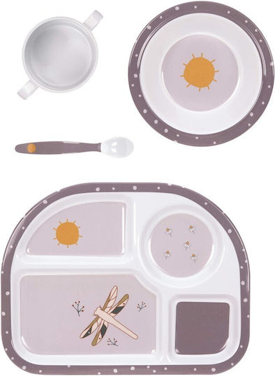 Laessig Feeding Set Adventure Dragonfly made of Melamine Purple 4pcs