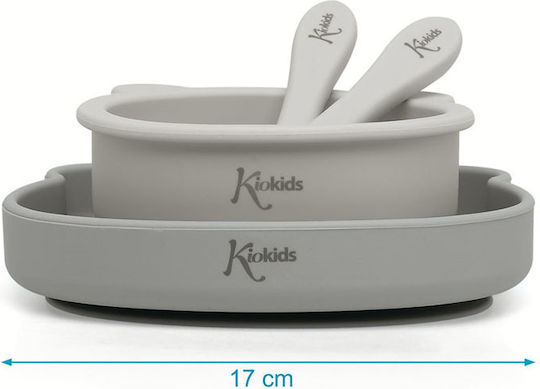 Kiokids Feeding Set Little Bear made of Silicone Gray 4pcs for 4+ months