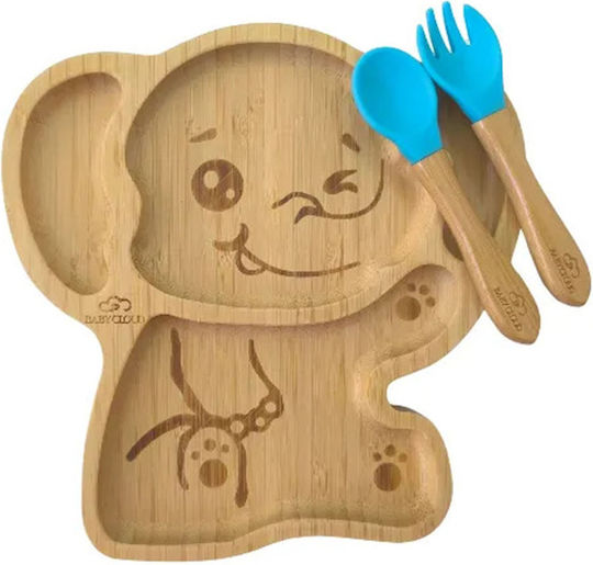 Baby Cloud Σετ Φαγητού Ελεφαντάκι από Bamboo με Αντιολισθητική Βάση Μπλε 3τμχ