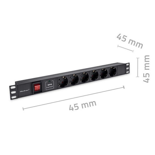 Qoltec PDU din aluminiu pentru rack 19'' 1U 16A 6xSchuko 1.8m