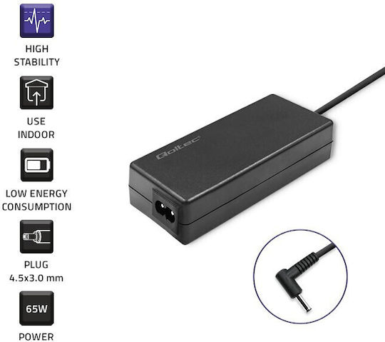 Qoltec Φορτιστής Laptop 65W 19V 3.42A για Samsung με Αποσπώμενο Καλώδιο Τροφοδοσίας