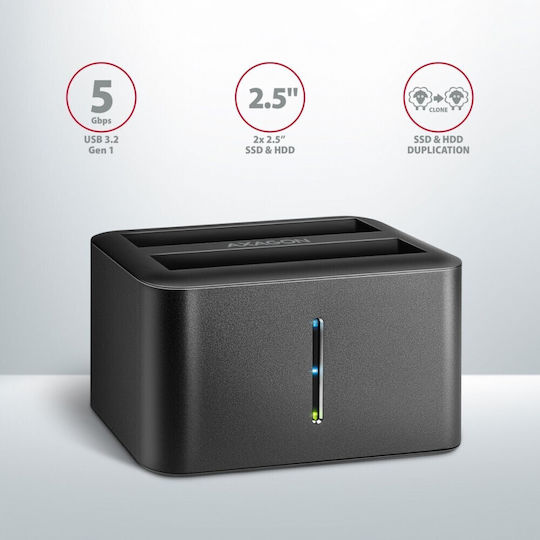 Axagon Докинг Станция За 2 Твърди Диска SATA 2.5" С Връзка USB 2.0 / USB 3.0 / USB 3.1 (ADSA-D25)