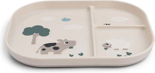 Done by Deer Baby Food Plate Tiny Farm made of Plastic Beige Sand