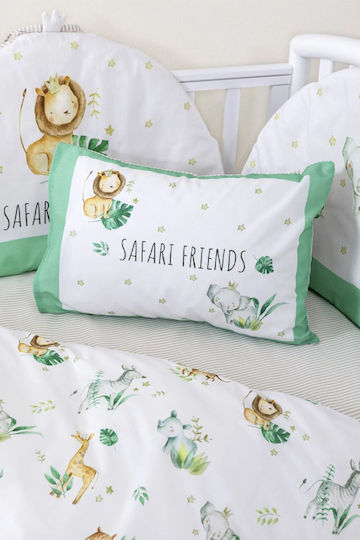 Nima Safari Friends Crib Bumpers Classic Inside White, Green 40x200cm
