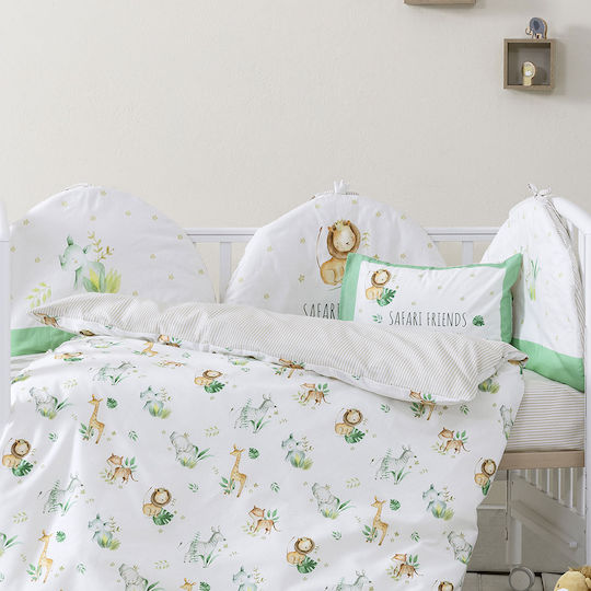 Nima Safari Friends Crib Bumpers Classic Inside White, Green 40x200cm
