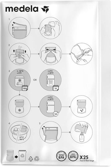 Medela Easy Pour Σακουλάκια Αποθήκευσης Μητρικού Γάλακτος 210ml 25τμχ